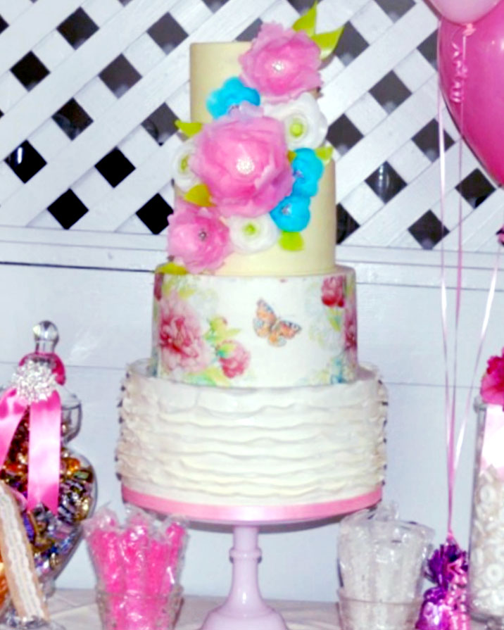 birthday, flowers, wafer paper, ruffles, fondant, buttterflies, cake, lake placid, NY, upstate, the fancy cake box