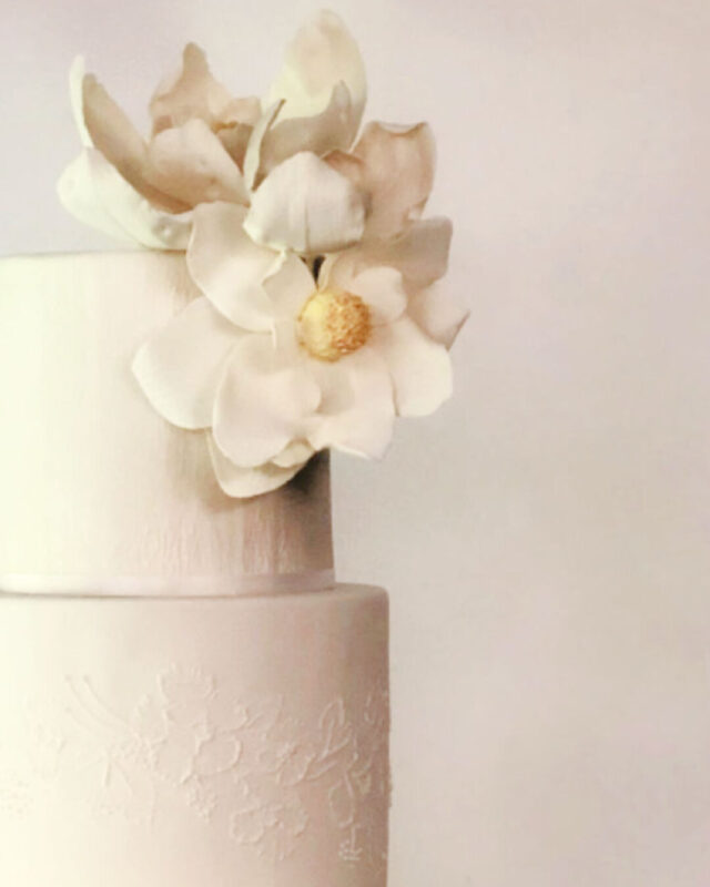 magnolia, cake, flower, white, satin, wedding, lake placid, NY, Adirondack, ADK, the fancy cake box